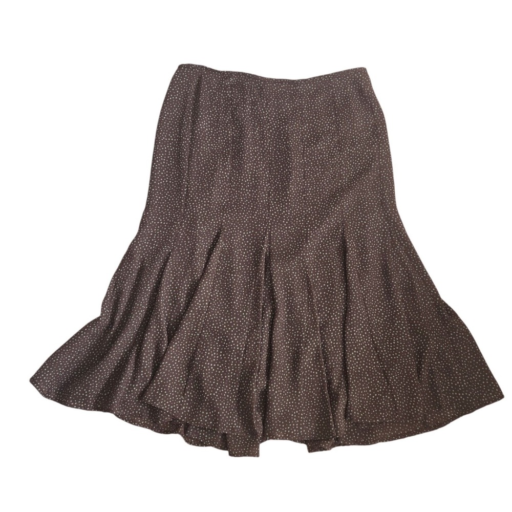 Y2K VTG Kasper‎ Skirt Midi Brown Polka Dot Flared Midi Flowy Boho Fairy Size 16